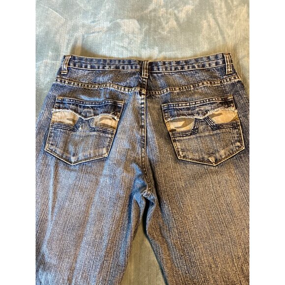 Route 66 Men’s Distressed Flared Jeans Camo Pocket 34x34 Grunge Y2K Retro - Picture 6 of 9